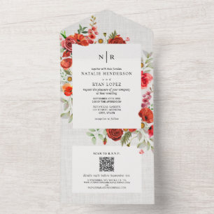 Flores selvagens Poppy Red Floral Linen Casamento