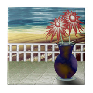 Flores serenas em azulejo cerâmico de praia