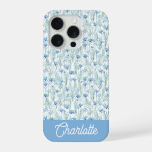 Flores silvestres aquarela azul nome personalizado