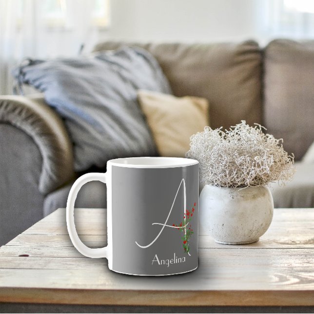 Flores silvestres de aquarela Carta A caneca de ca (Criador carregado)