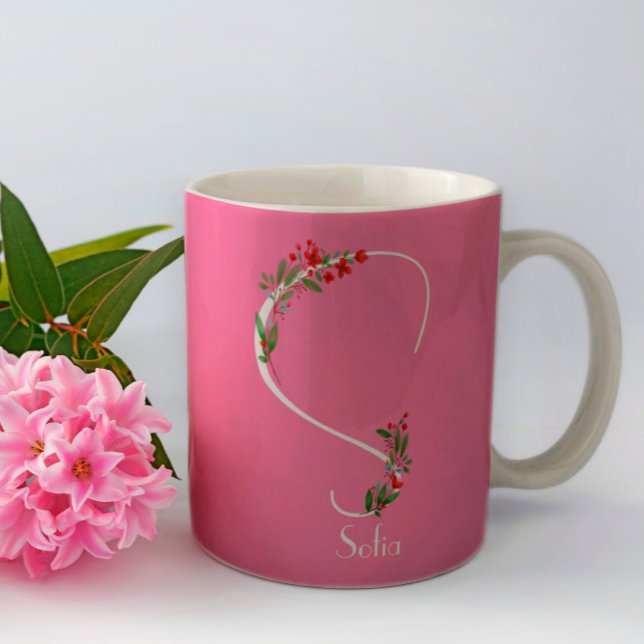 Flores silvestres de aquarela monograma caneca cor (Criador carregado)