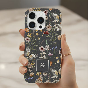 Flores Silvestres Monogramadas em Cinza Carvão