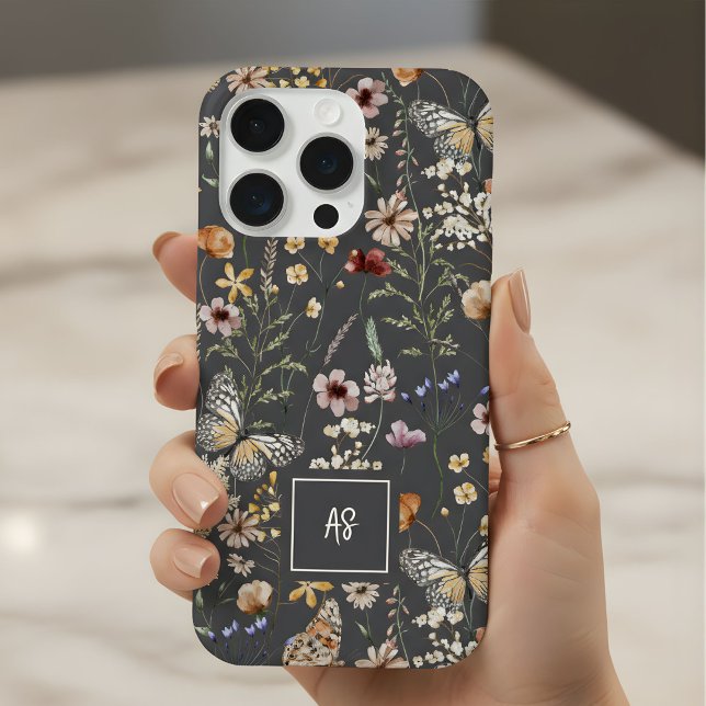 Flores Silvestres Monogramadas em Cinza Carvão (Criador carregado)