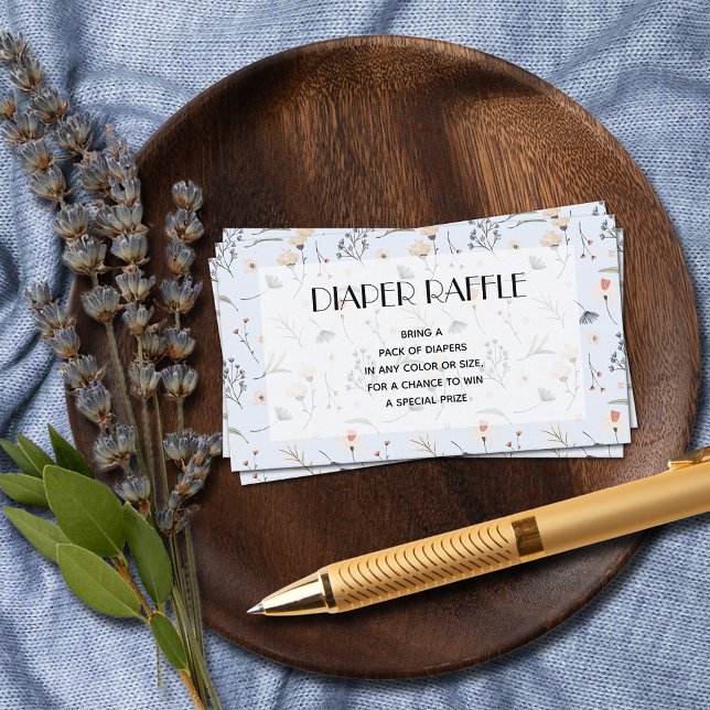 Flores silvestres no convite de chuveiro de bebê a (Wildflowers on Blue Diaper Raffle Boy Baby Shower Enclosure Cards)