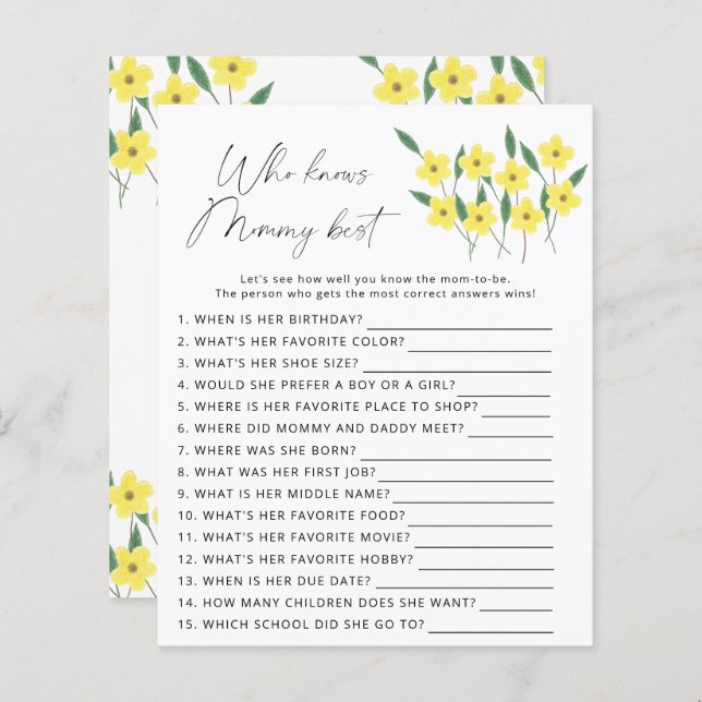 Flores silvestres Quem sabe melhor jogo da mamãe (Frente/Verso)