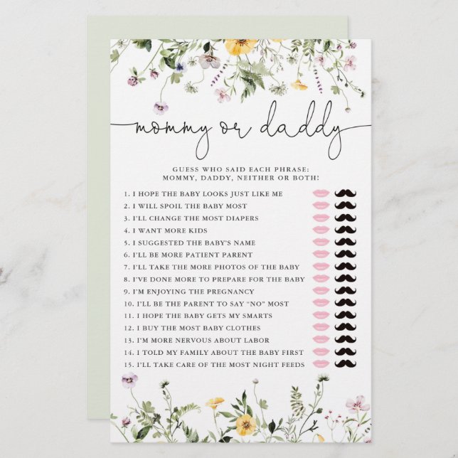 flores silvestres românticas de caça de mamães ou  (Frente/Verso)