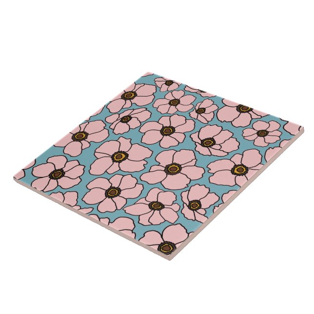 Flores Silvestres Rosa Sobre Azul Turquesa (Lateral)