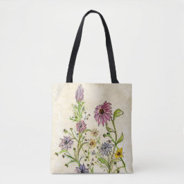 Flores Silvestres Selvagens numa Bolsa Tote