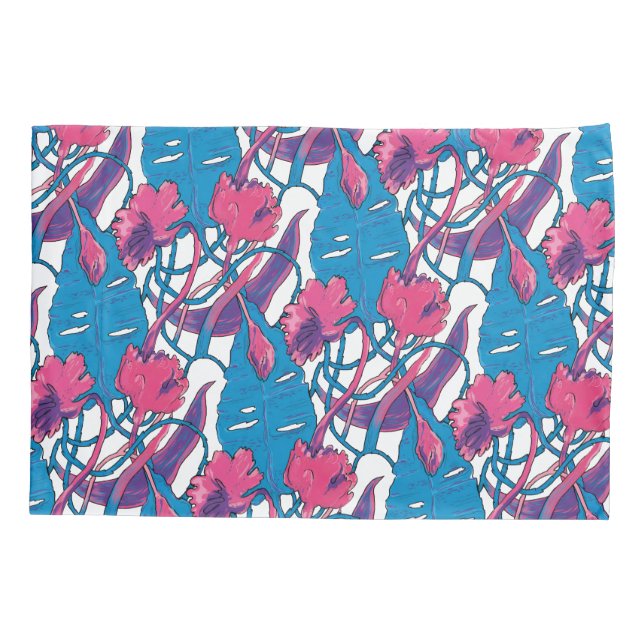 Flores Silvestres Tropicais Azuis Rosa Modernas Ex (Verso)