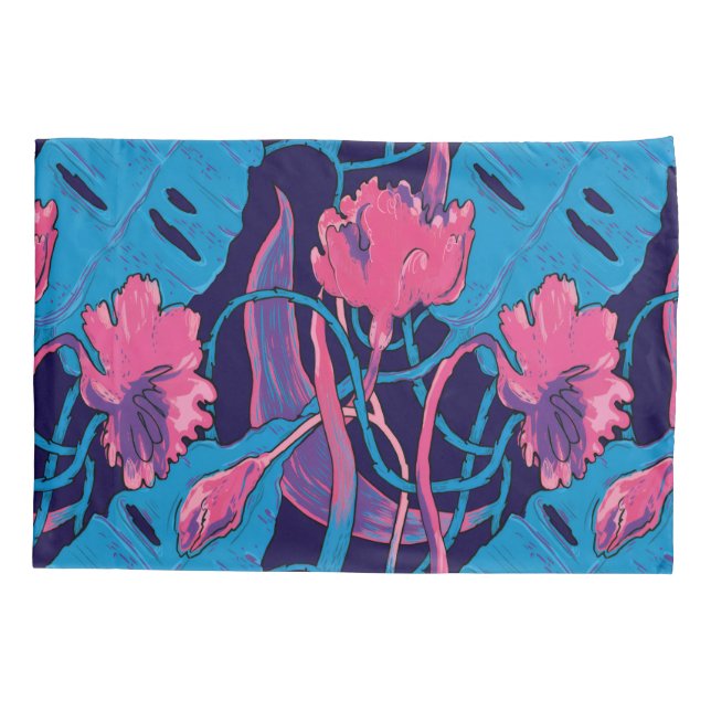 Flores Silvestres Tropicais Azul Rosa Exótico Mode (Verso)
