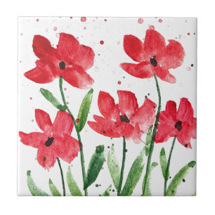 Flores silvestres vermelhos Aquarela Floral Cozinh