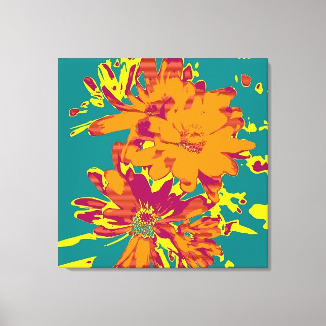 Flores sobre fundo azul - Canvas (Frente)