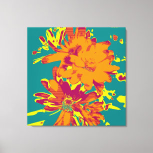 Flores sobre fundo azul - Canvas