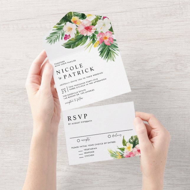 Flores Tropicais de Aquarela e Casamento Verde (Aba destacável)