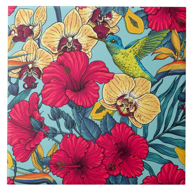 Flores Tropicais e Beija-flor - Botanica de Verão (Frente)