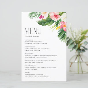 Flores Tropicais e Cartão de Menu Verde de Verão