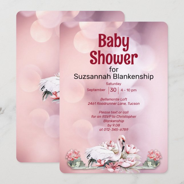 Flores Tropicais & Flamingo Convite Personalizado  (Frente/Verso)