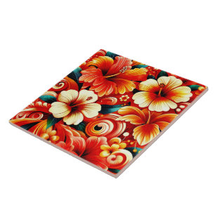 Flores tropicais havaianas Hibiscus Orange Pattern