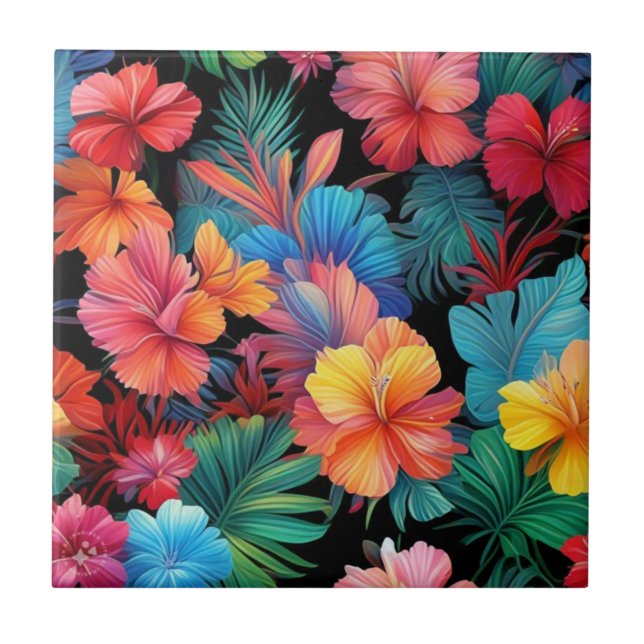 Flores Tropicais Laranja Floral Folhas-66771 (Frente)
