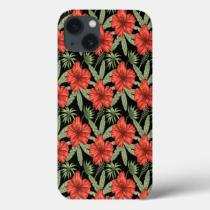 Flores tropicais vermelhas Folhas verdes