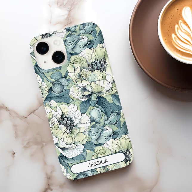 Flores Verdes Florais Cute Padrão Personalizado Mo (Green Floral Cute Flowers Pattern Custom Modern Case-Mate iPhone Case)