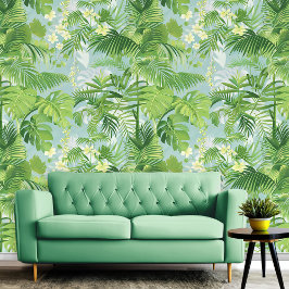 Flores Verdes Tropicais e Folhas de Verão