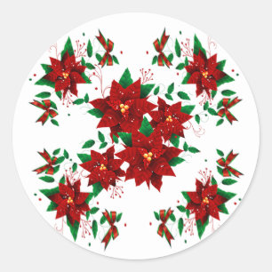 Flores Vermelhas de Natal Lindas Adesivo Redondo C