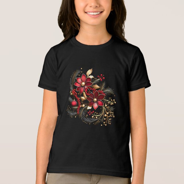 Flores Vermelhas Decorativas Férias T-Shirt (Frente)