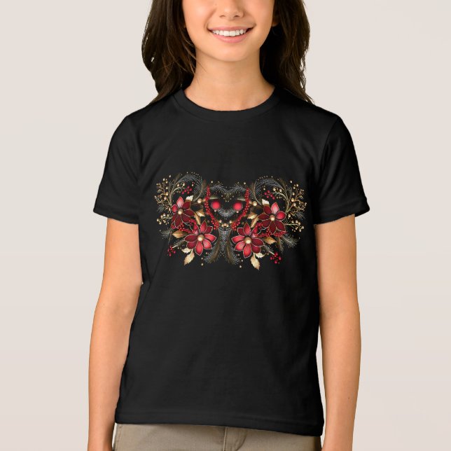 Flores Vermelhas Decorativas Férias T-Shirt (Frente)
