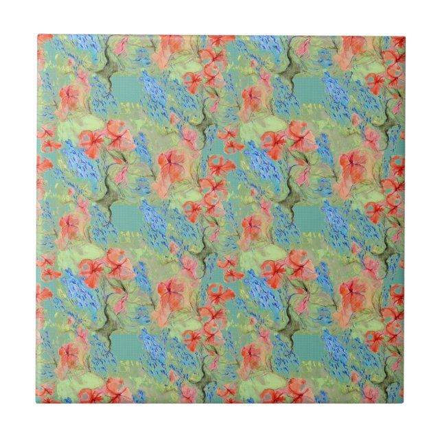 Flores Vermelhas e Azuis e Folhas Verdes (Frente)