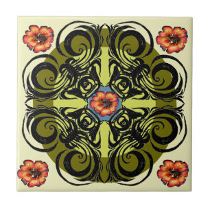 Flores vermelhas e Azulejos retrorreflectores pret