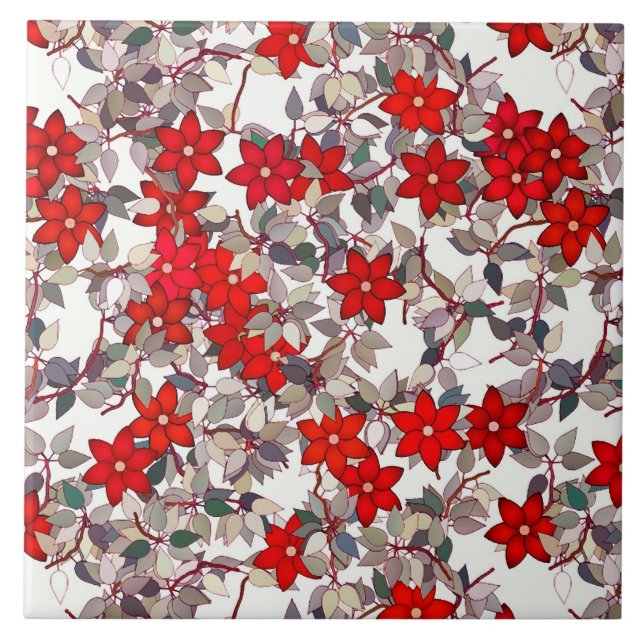 Flores vermelhas e folhas cinza prateado (Frente)