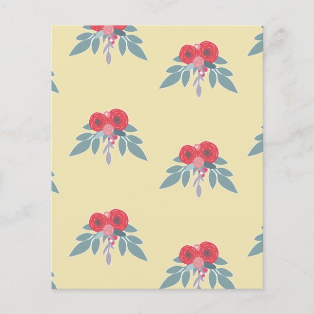 Flores vermelhas e folhas verdes em castanho (Frente)