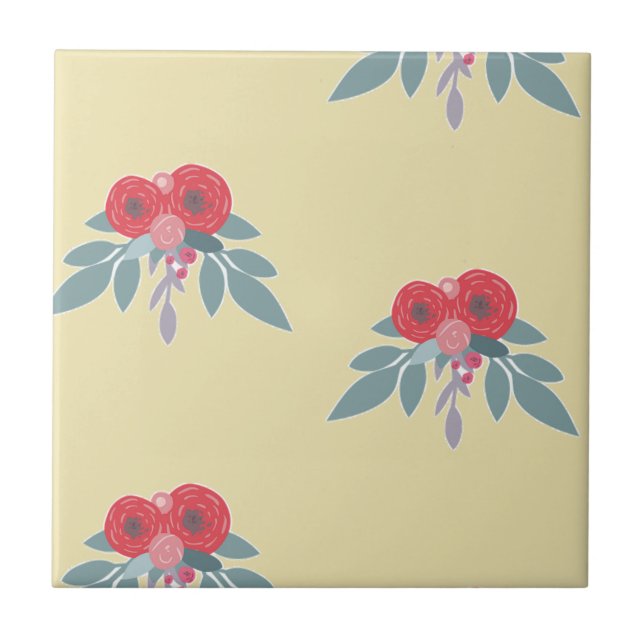 Flores vermelhas e folhas verdes em castanho (Frente)