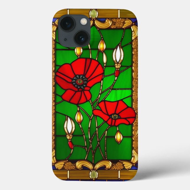 Flores Vermelhas em Vidro Pintado Elegante (Verso)