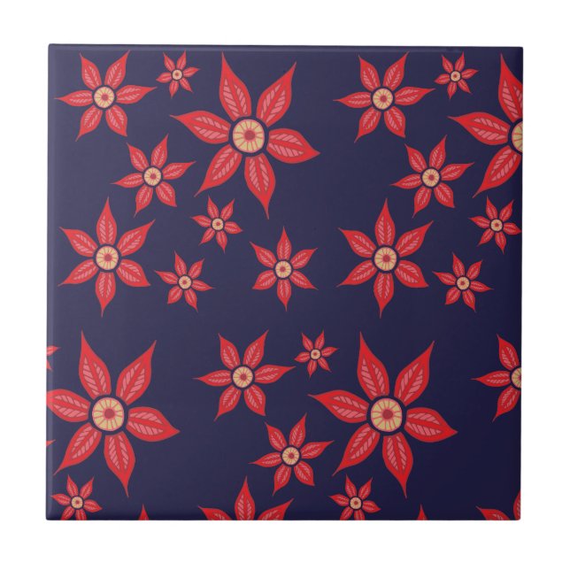 Flores Vermelhas no Azulejo Cerâmico Azul (Frente)