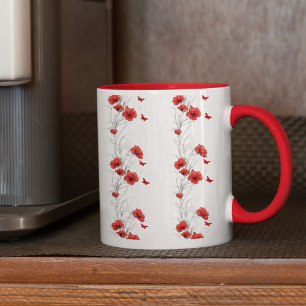 Flores Vermelhas, padrão floral, caneca de café