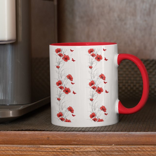 Flores Vermelhas, padrão floral, caneca de café (Criador carregado)