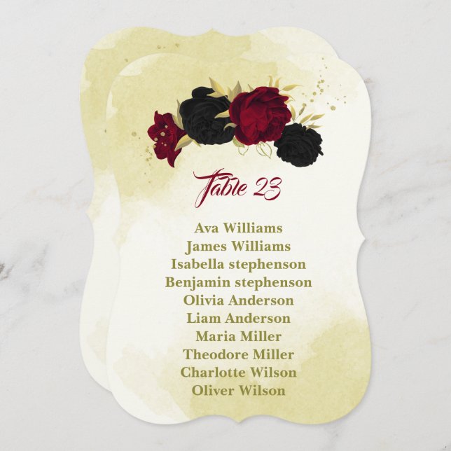 flores vermelhas pretas ouro folhas assento cartão (Frente/Verso)