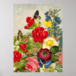 Flores Vintage e borboletas Valor Poster Paper