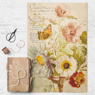 Flores Vintage e Papel Tecido Vase Decoupage