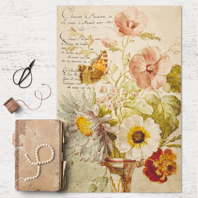 Flores Vintage e Papel Tecido Vase Decoupage (Criador carregado)