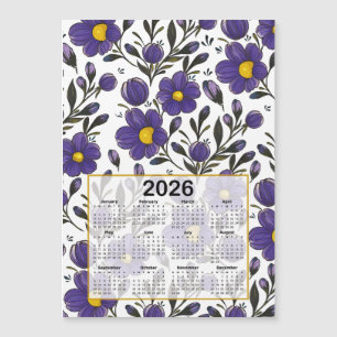 Flores Violetas Azuis de Calendário 2026 com Folha