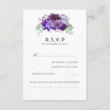 Flores Violetas de Plum RSVP de Casamento Elegante