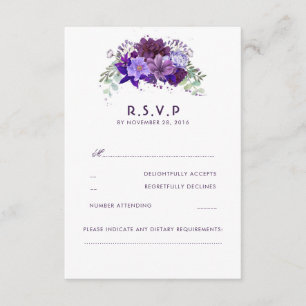 Flores Violetas de Plum RSVP de Casamento Elegante