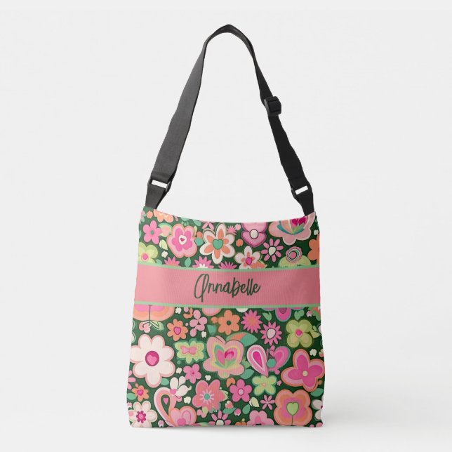 Flores Whimsical Divertidas Saco de Tote Crossbody (Frente)