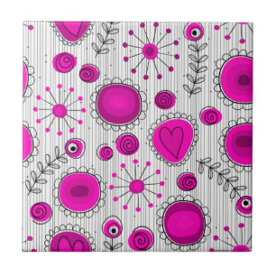 Flores Whimsical em Azulejo Rosa