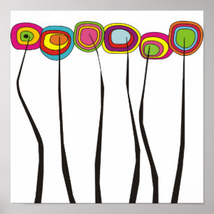 Flores Whimsical Poster com Cor Negrito