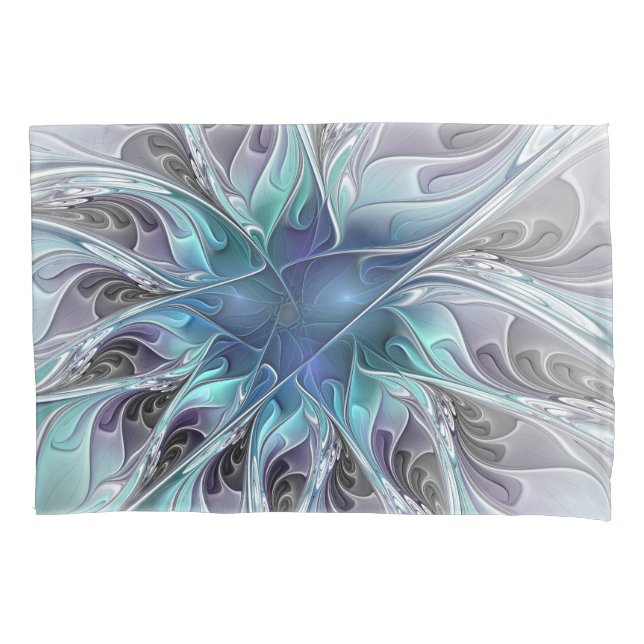 Florescer Abstrato Moderno Fractal Flor Com Azul (Frente)