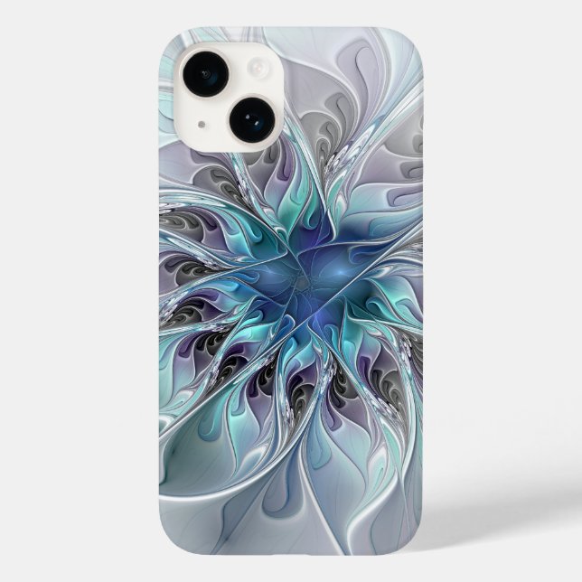 Florescer Abstrato Moderno Fractal Flor Com Azul (Verso)